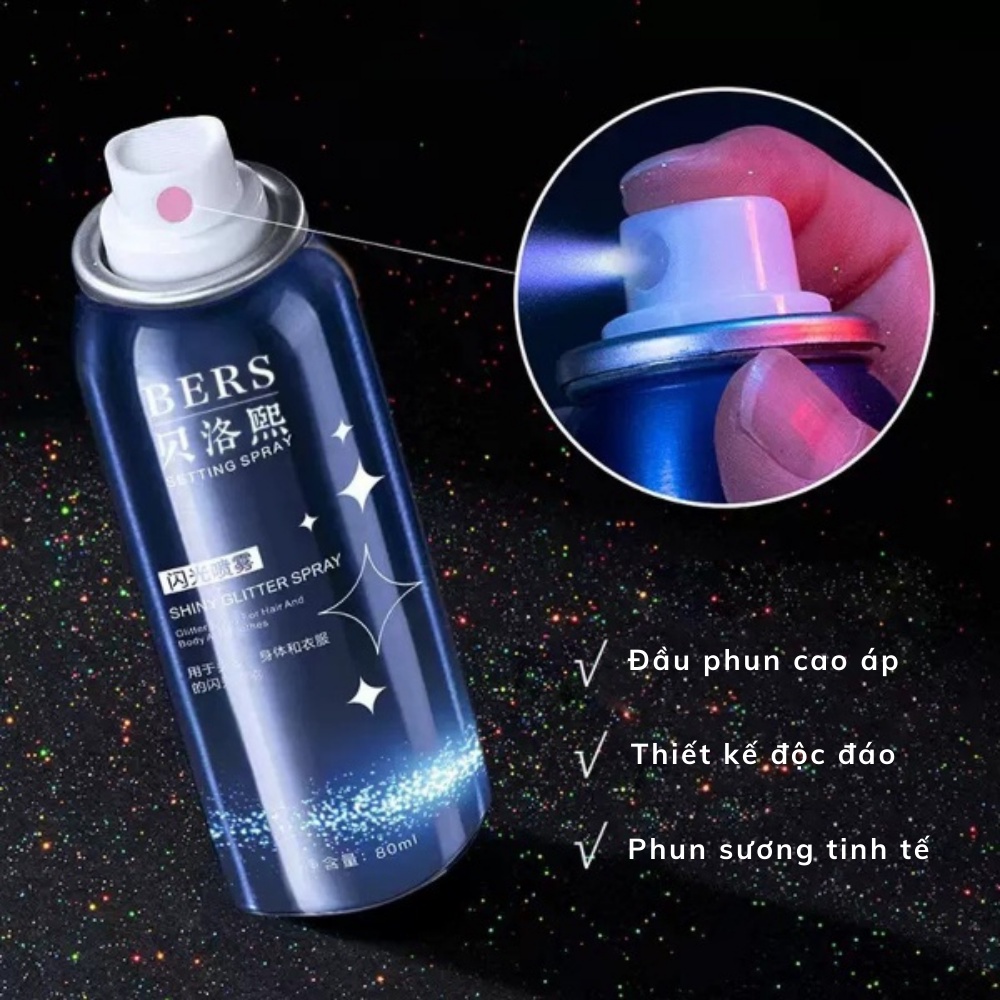 Xịt nhũ body mist BERS - Xịt thơm toàn thân nhũ kim tuyến tạo hương thơm quyến rũ, bắt sáng body, lấp lánh