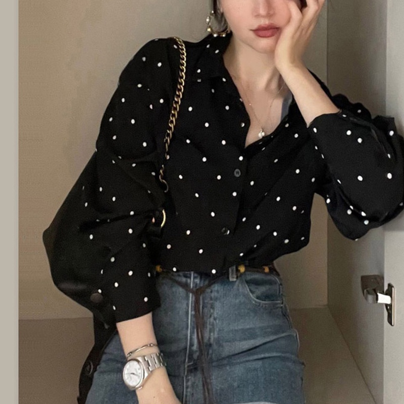 IELGY Áo Kiểu Tay Dài Dáng Rộng Phong Cách Thời Trang Pháp Cổ Điển Dành Cho Nữ