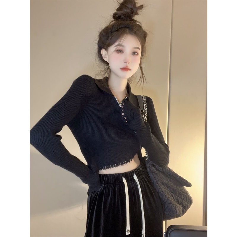 COZOK Áo sweater Dài Tay Phối Khóa Kéo Thời Trang Dành Cho Nữ