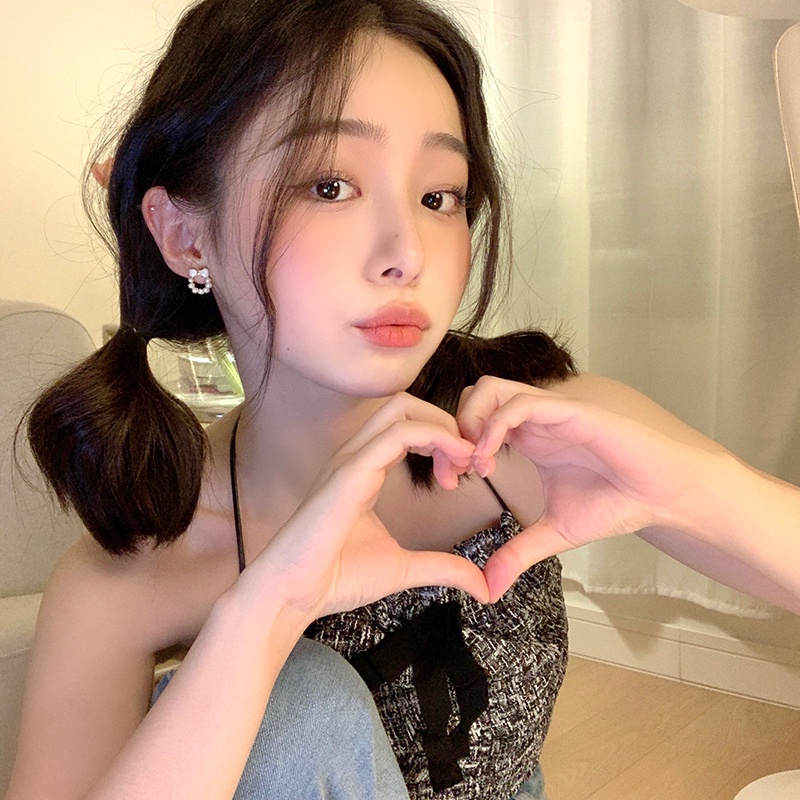 Bông Tai Hình Nơ Đính Ngọc Trai Mini Dễ Thương Thời Trang Cho Nữ