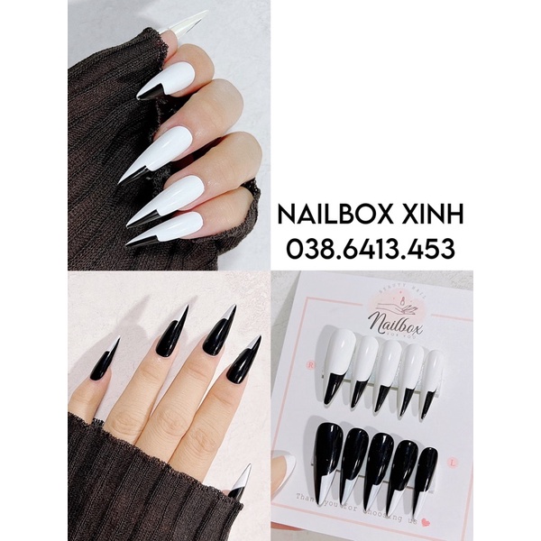 bộ móng giả phối trắng đen ( hinh chụp thật)