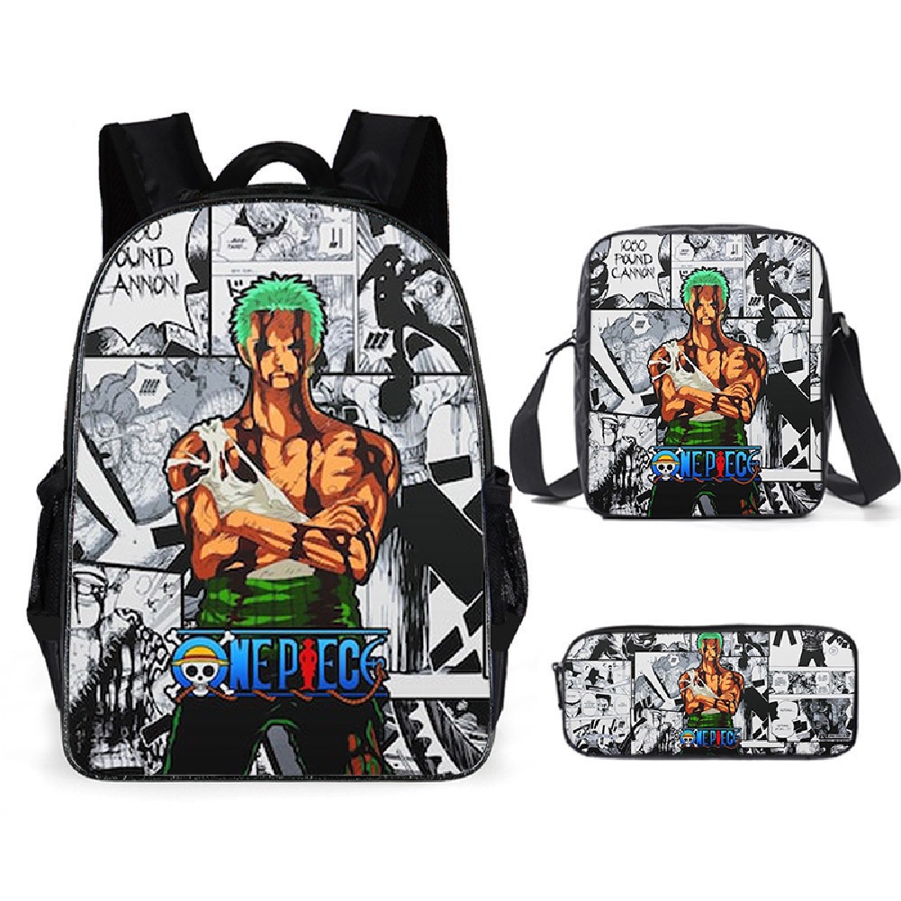 Set 3 Món Balo Túi Ví Họa Tiết Hoạt Hình one piece Cho Học Sinh Tiểu Học