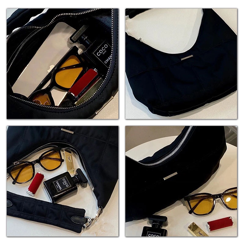 Mischa Túi Đeo Vai Vải Nhung Màu Trơn Hình Trăng Khuyết Phong Cách retro Thời Trang