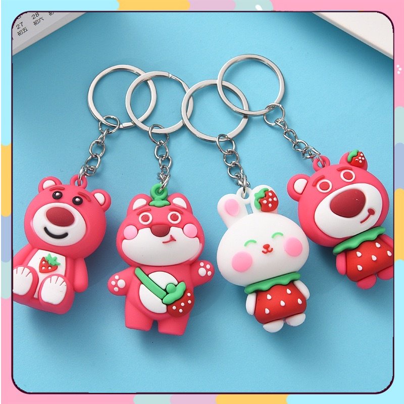 Móc khóa hình gấu Lotso dâu tây nhiều hình dễ thương độc đáo móc treo chìa khoá xe máy ô tô siêu đẹp
