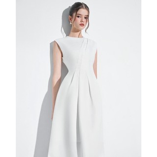 Đầm bigsize cổ tròn dáng dài xếp li xéo nổi bật ( Thời trang Vicky G - Anitagreen ) HN0223