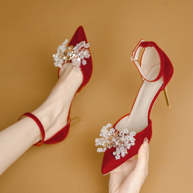 Giày Cao Gót Mũi Nhọn Đính Đá Trang Trí Sang Trọng Thời Trang Cho Nữ