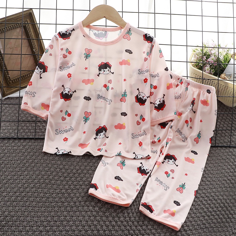 80-150cm Đồ Gia Đình Trẻ Em Mùa Hè Bé Trai Bé Gái Phong Cách Mỏng Không Xương Crop Bộ Đồ Ngủ Quần Pyjama Bộ Đồ Thường Ngày