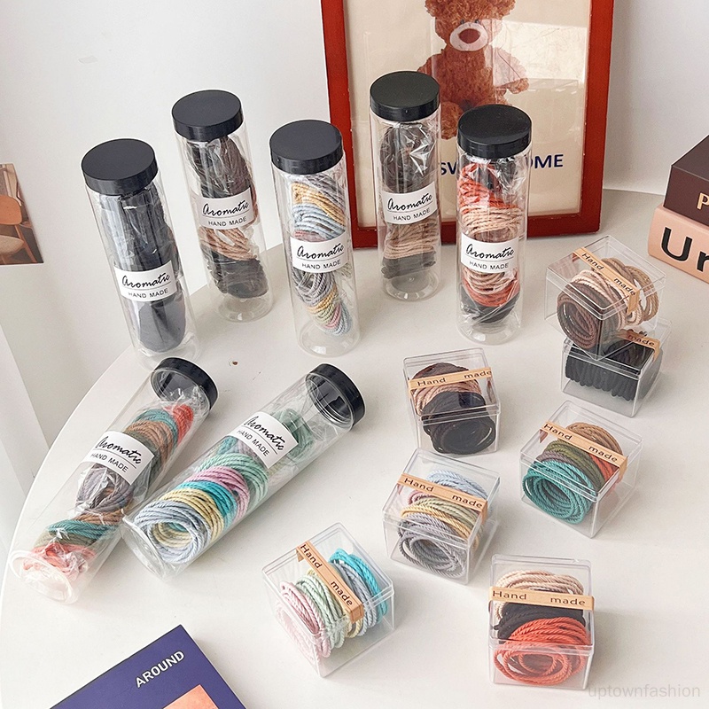 Dây Buộc Tóc Co Giãn Bằng Da Kèm Hộp Pha Lê Dễ Thương Dành Cho Nữ