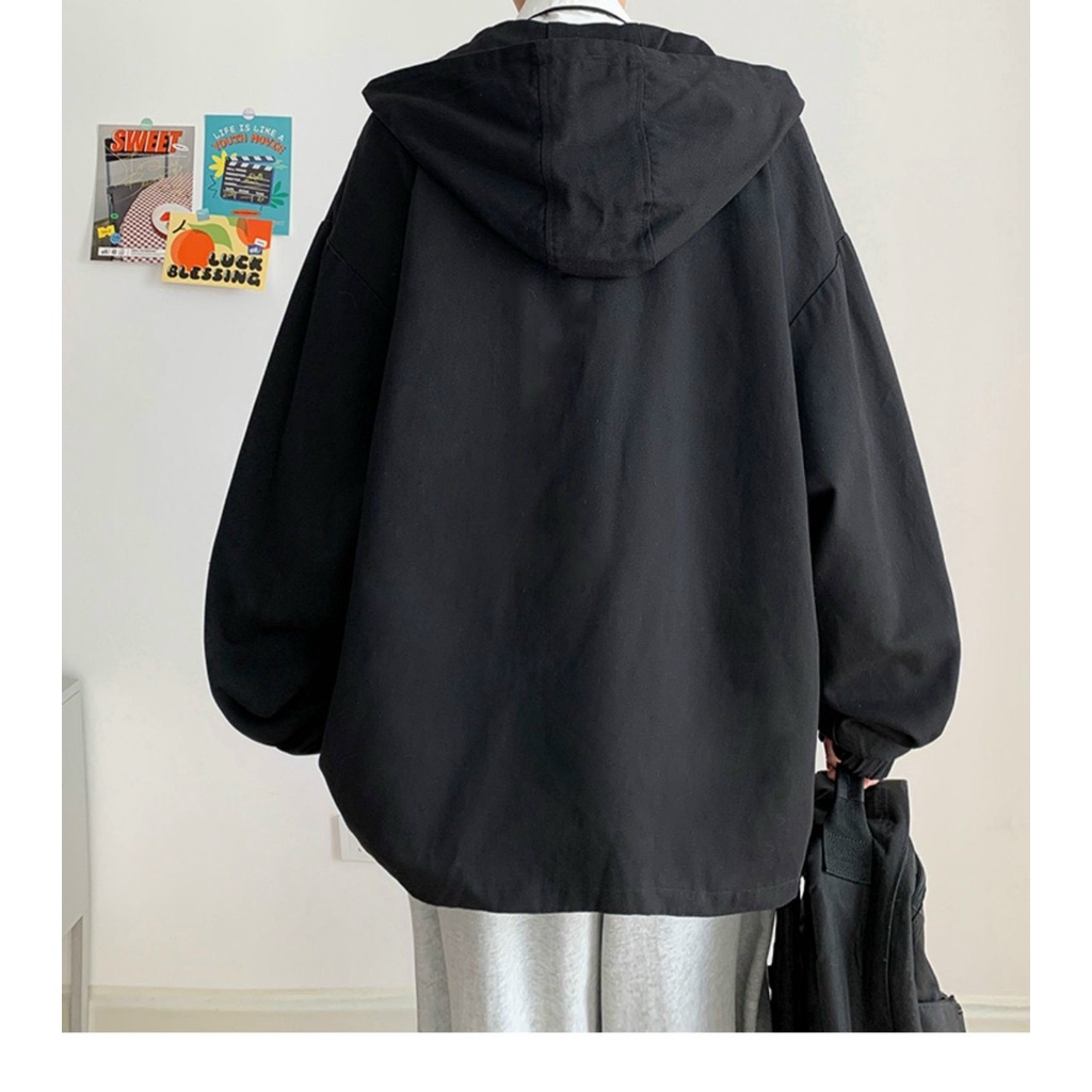 Áo khoác dù có nón 2 lớp nam nữ form rộng unisex 2 màu đen vàng
