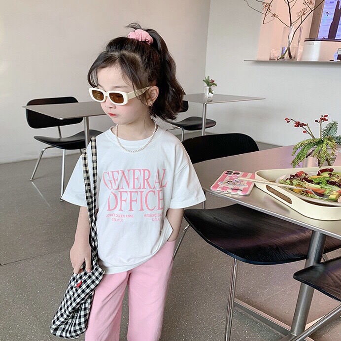 MNGRL Áo thun MNGRL cotton mềm mại mát mẻ in họa tiết chữ cái phong cách Hàn Quốc thời trang mùa hè đáng yêu dành cho bé gái