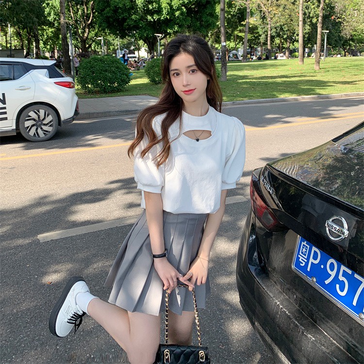 IELGY  Áo Thun Ngắn Tay Hở Xương Quai Xanh Đơn Giản Thời Trang Cho Nữ