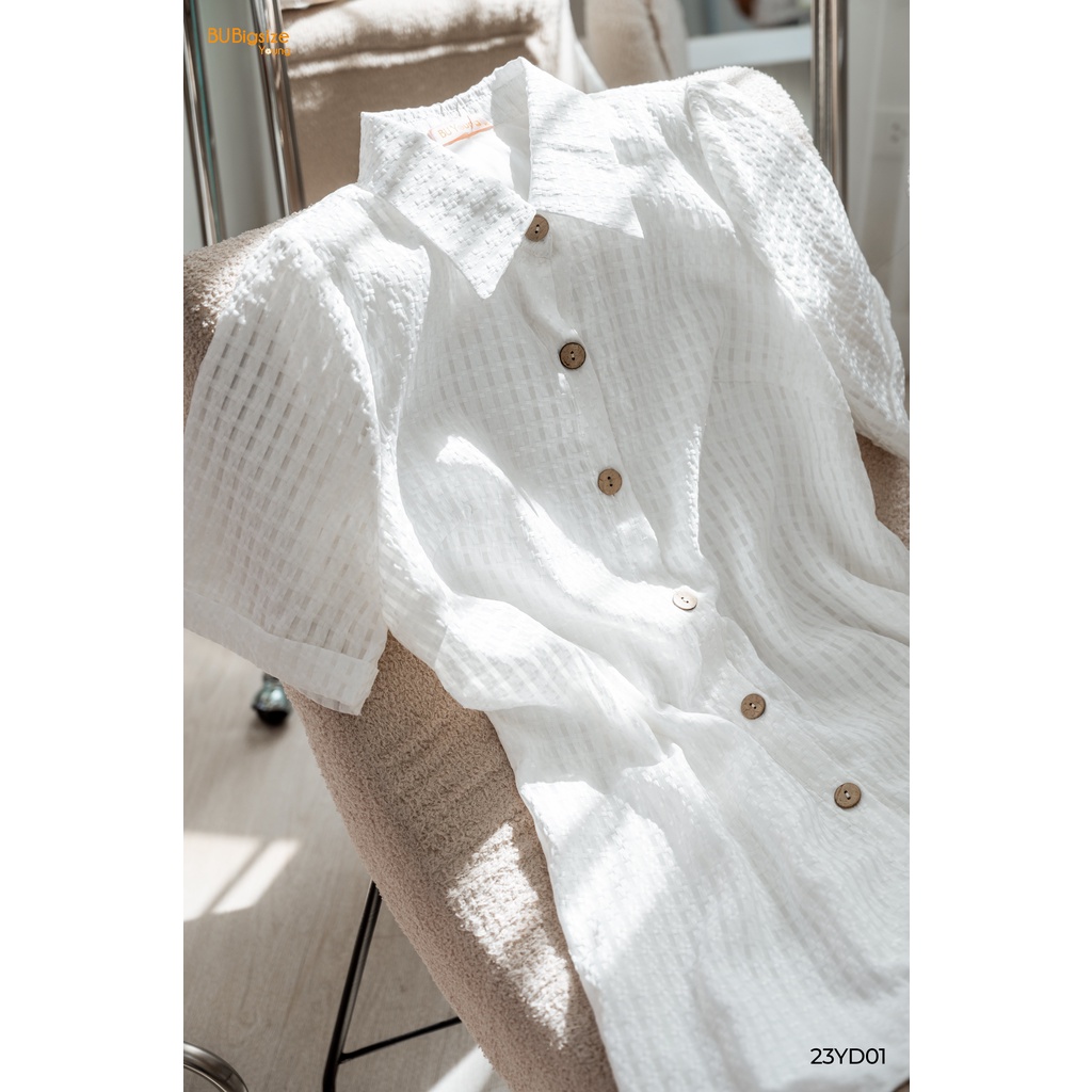 Đầm suông kẻ cổ đức cúc dừa BIGSIZE (55kg đến 95kg) - 23YD01 - [BU Bigsize Young]