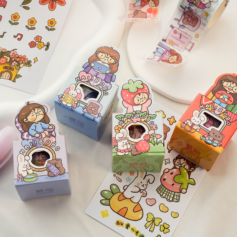 Imoda 1 Cuộn Băng Keo Giấy Dán Nhân Vật Hoạt Hình HAI BOBO Series Thứ HAI Dễ Thương Trang Trí Sổ Tay