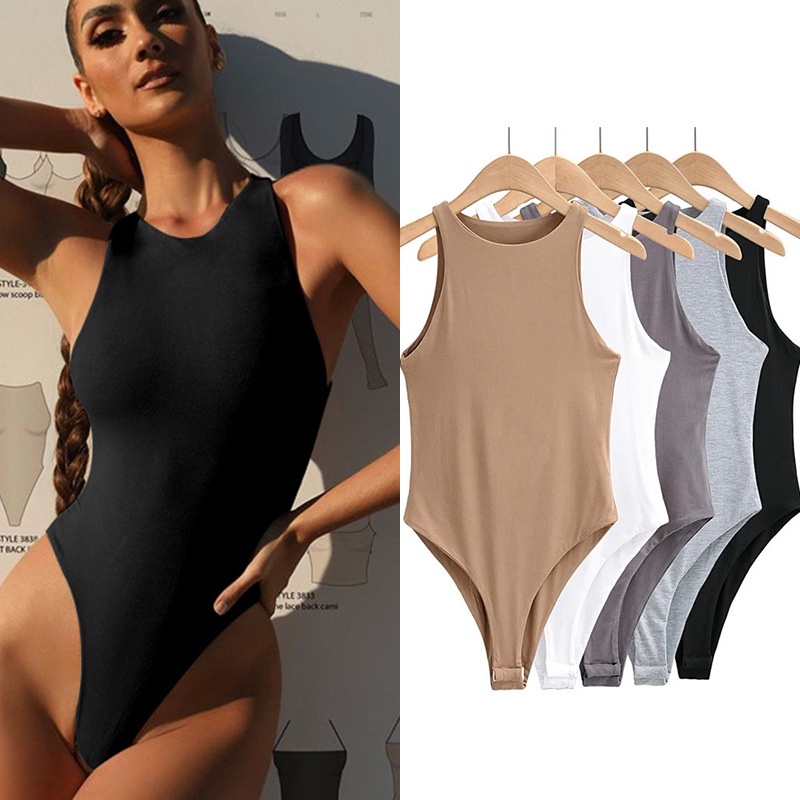 Jumpsuit Sát Nách Dáng Ôm Màu Trơn Thời Trang Quyến Rũ Cho Nữ