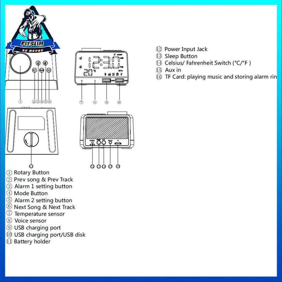 Điện thoại di động Sạc Led Smart Radio Đồng hồ báo thức Âm thanh nổi nhỏ [S/13]