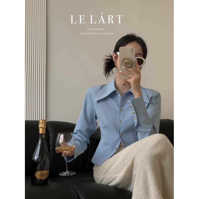 Mùa Xuân Thu Thiết Kế Ban Đầu Phong Cách Pháp Cổ Mũi Nhọn Sang Trọng Màu Trơn Đơn Ngắn Tay Dài Phong Cách Phương Tây Áo Sơ Mi Nữ