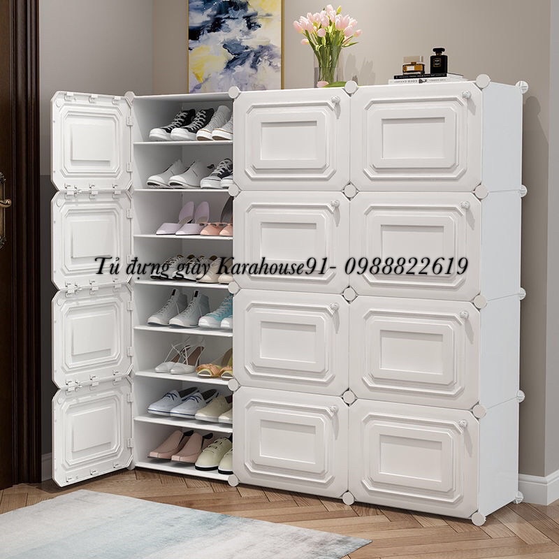 Tủ nhựa đựng giày dép lắp ghép 18 ô 36 ngăn để 72 đôi size người lớn cửa 3D siêu xịn. Bảo hành 1 năm