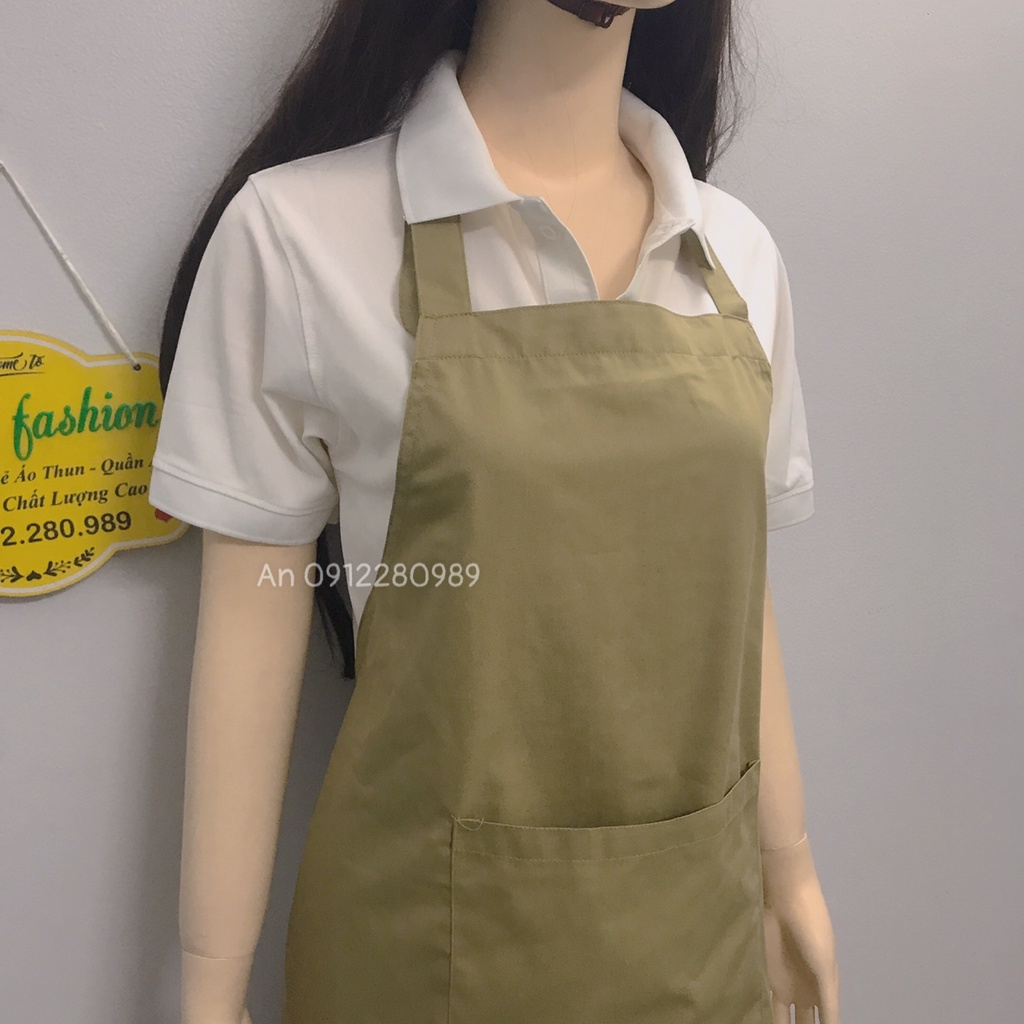 Tạp dề trơn vải kaki dày dặn dùng pha chế, nấu ăn, phục vụ cà phê nhà hàng màu kem _ Hình chụp thật