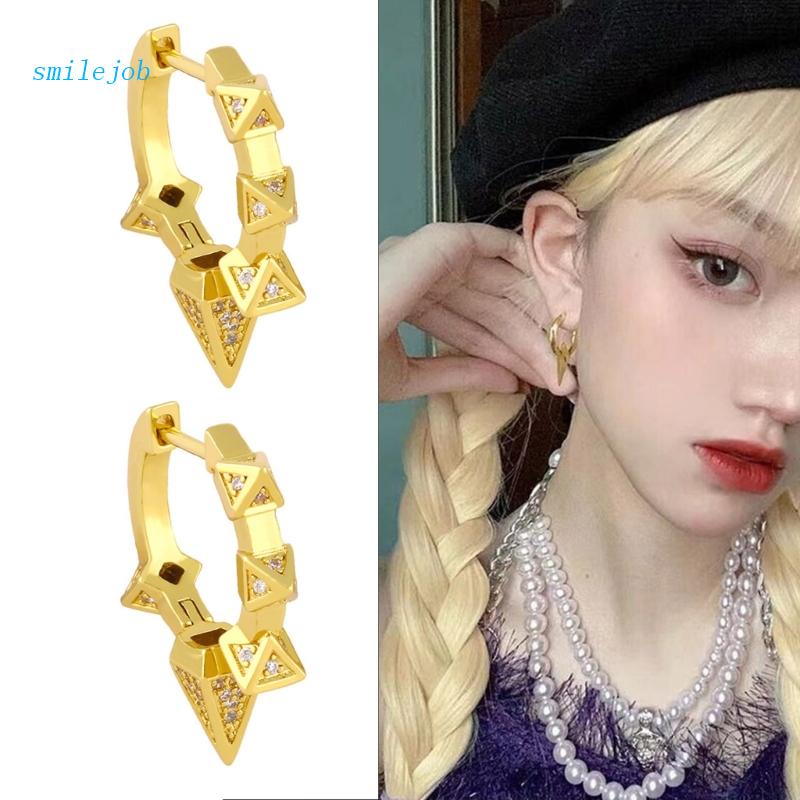 Bông Tai Dạng Vòng Gắn Đinh Tán Đính Đá Zircon Đơn Giản Cho Nữ