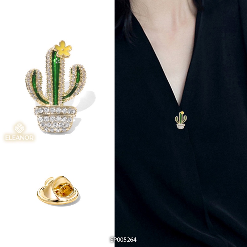 Ghim cài áo Eleanor Accessories hình xương rồng đính đá phụ kiện trang sức độc đáo 5264