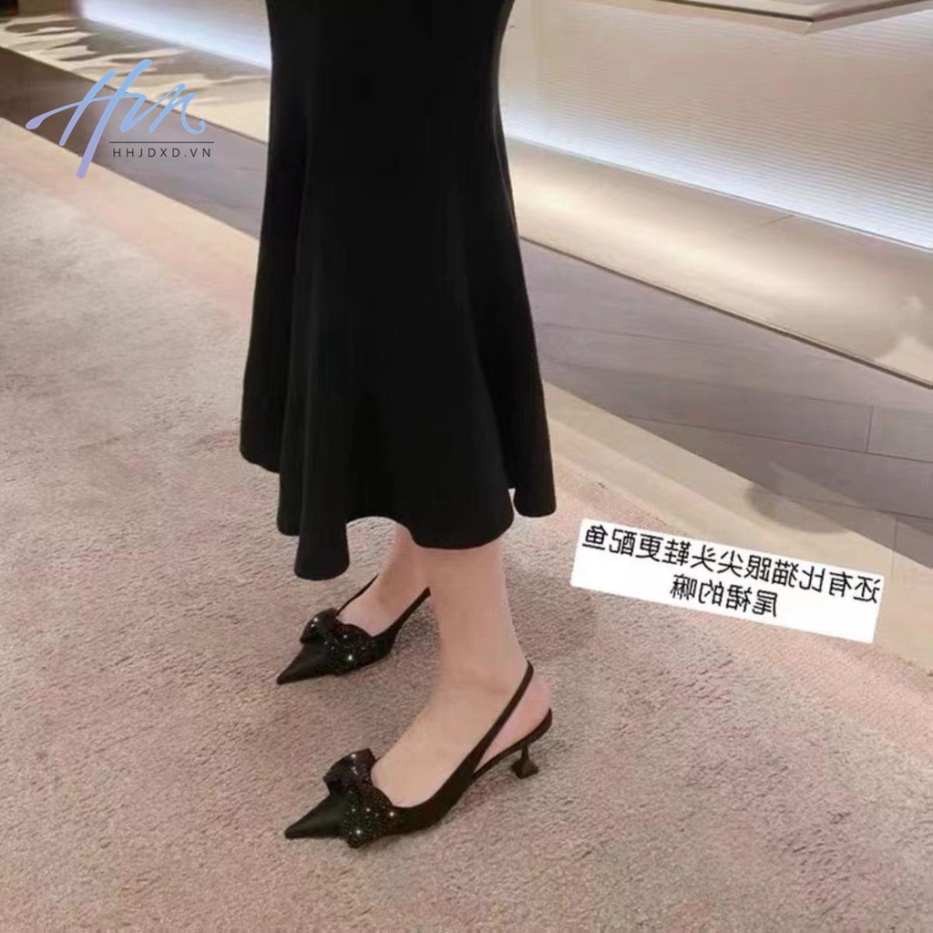 Hhjdxd Giày Cao Gót Hở Ngón Màu Đen Đính Đá Kiểu Pháp Thời Trang Thu Đông Mới Cho Nữ
