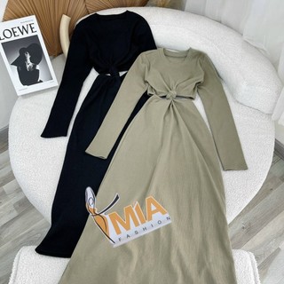 ĐẦM THUN MIDI TAY DÀI XOẮN EO - DA2943