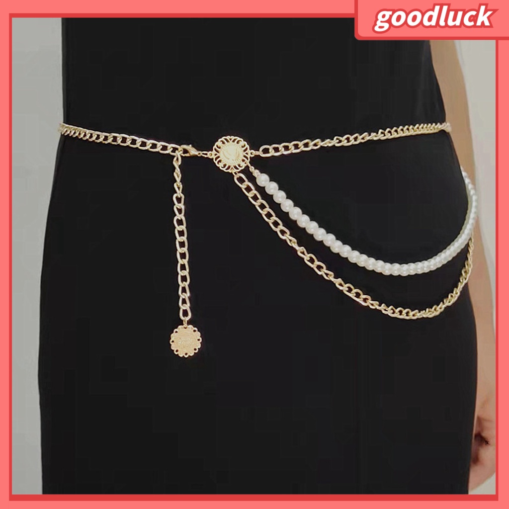 |Đồ Chơi GODK GODK Độc Đáo| Dây Thắt Lưng Nhiều Lớp Đính Ngọc Trai Nhân Tạo Đơn Giản Phong Cách Vintage Cho Nữ