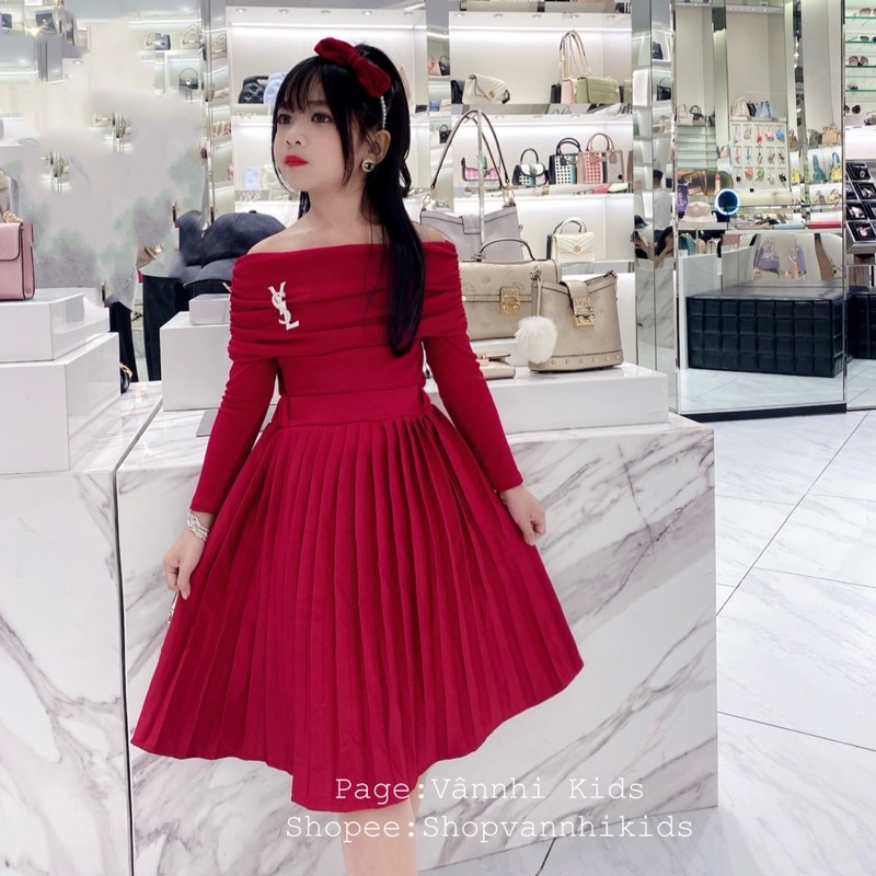 Set áo trễ vai YSN + chân váy xếp ly xoè cho bé size đại 17kg-42kg