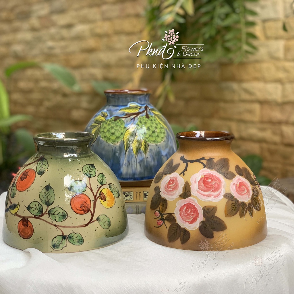 Bình gốm Bát Tràng dáng đầm vẽ tay thủ công đa dạng họa tiết (KT:16x9x20) | MG85