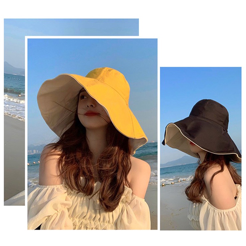 Nón Tai Bèo Vành Rộng Hai Mặt Bằng Vải Cotton Màu Trơn Thoáng Khí Thời Trang Cho Nam Và Nữ