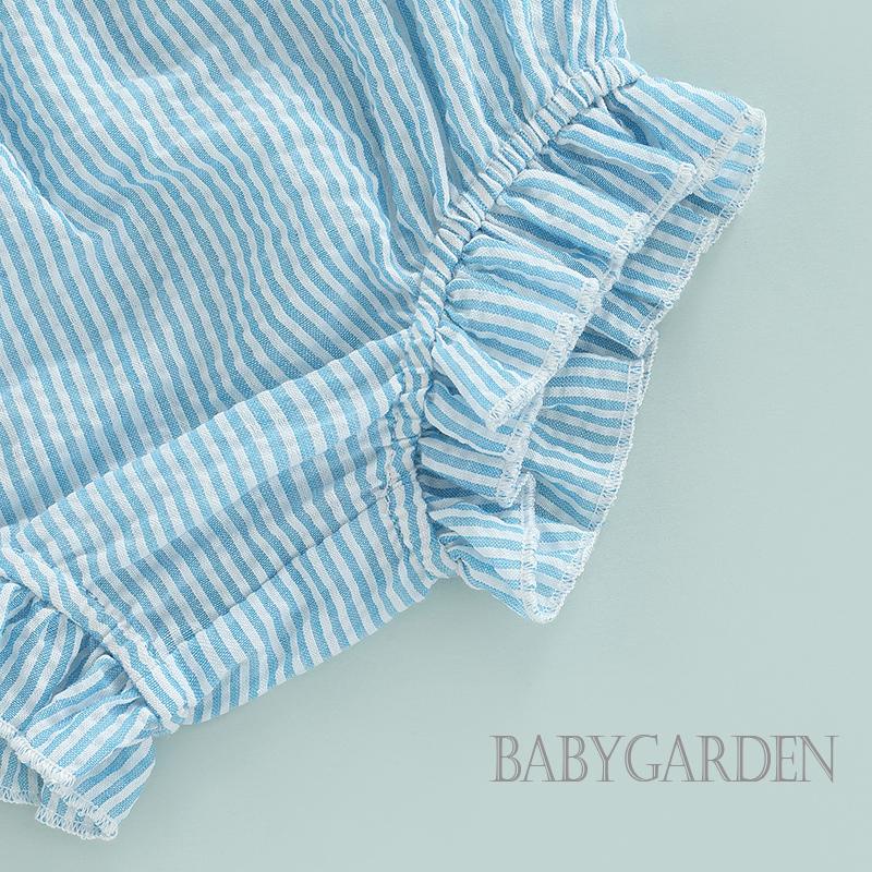 Bộ Áo Hai Dây Đính Nơ Kẻ Sọc + Quần Short Lưng Cao Thời Trang Xinh Xắn Cho Bé Gái 0-18 Tháng Tuổi