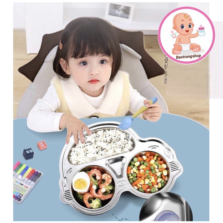 [Siêu rẻ] Khay ăn dặm chia ngăn cho bé họa tiết xinh xắn nhiều mẫu