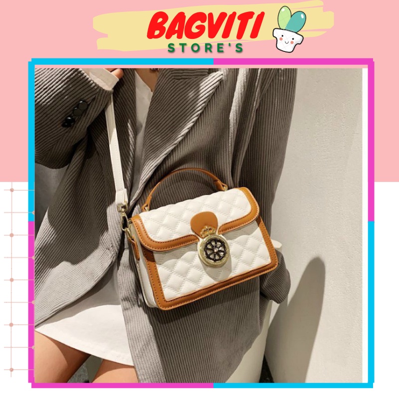 🌸bagviti 🌸 Túi xách da đeo chéo nữ 2 màu khóa tròn trần trám