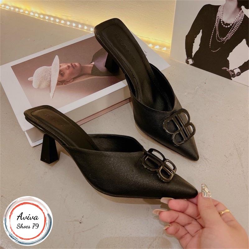 Giày sục gót chữ BB da sần  cực xinh xịn đẹp hót 2023 siêu nét.