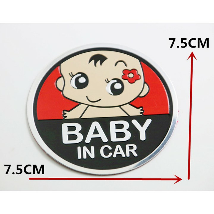 TEM DECAL STICKER Logo kim loại dán BABY IN CAR cao cấp