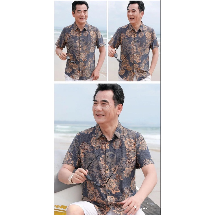 Áo Sơ Mi Lụa Lạnh Tay Ngắn Dáng Rộng Thời Trang Mùa Hè Cho Nam Giới