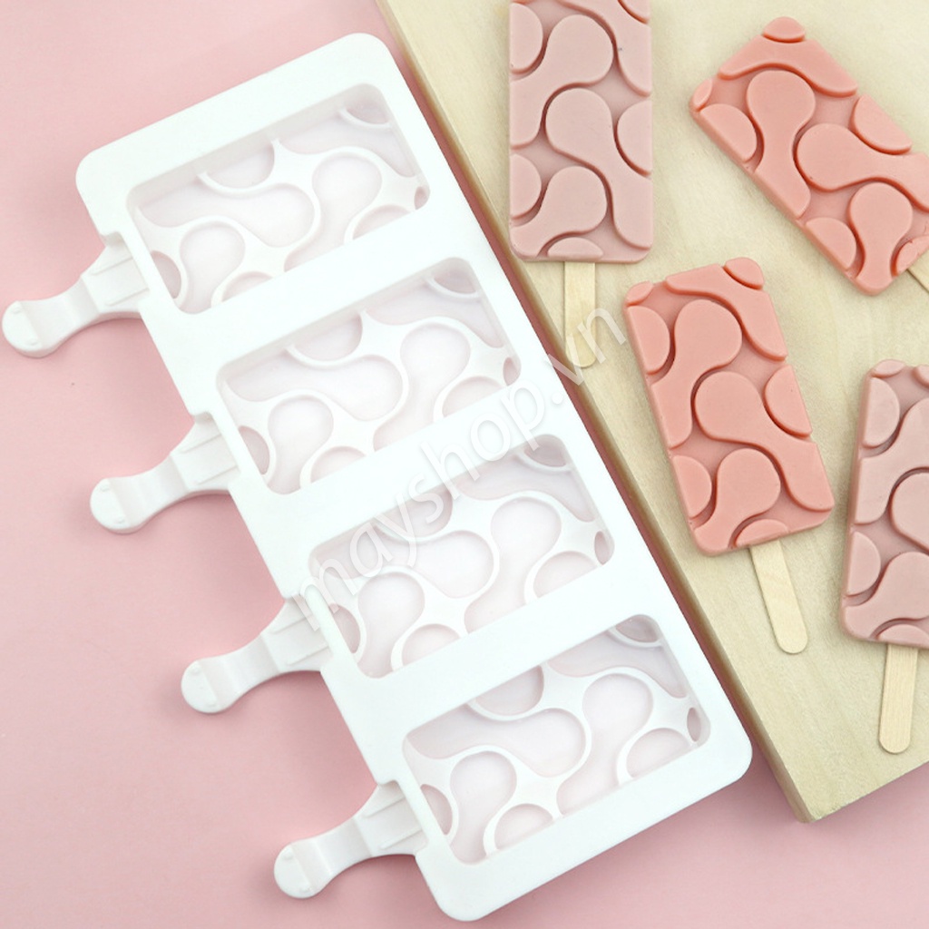 Khuôn kem silicone 4 que Chữ nhật hoa văn nước/ KK1