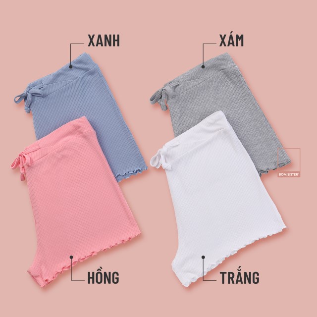 Quần đùi cotton gân màu trơn chân bèo BOM SISTER MUQD1258