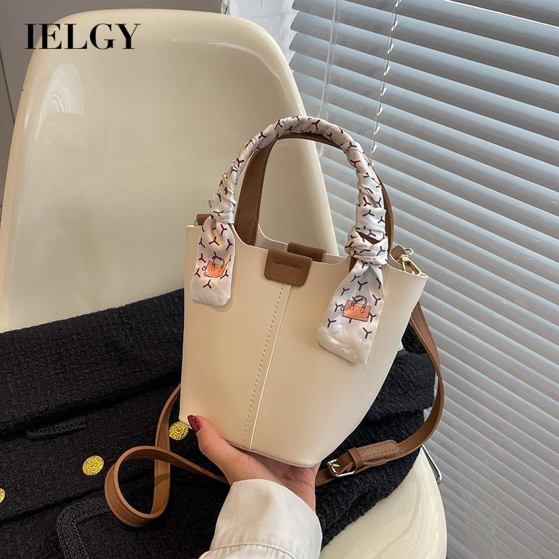 Túi Xách bucket Chất Lụa Phối Khăn Choàng Cổ Màu Sắc Tương Phản Thời Trang Cho Nữ