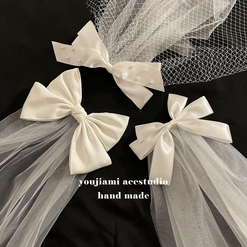 Kẹp Tóc Nơ Lưới Đính Mạng Che Mặt Kiểu Pháp Cho Cô Dâu