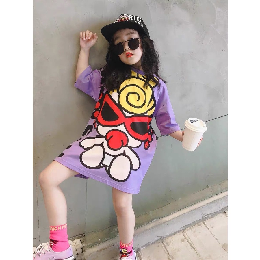Đầm Thun In Hoạt Hình Thoáng Khí Nhanh Khô Thời Trang Đáng Yêu Dành Cho Bé Gái