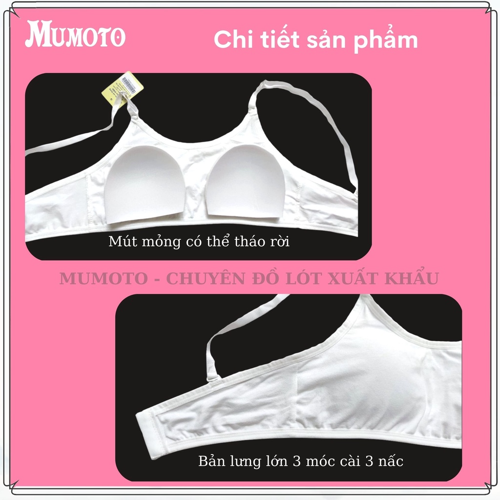 Áo lót học sinh cotton mút mỏng 3 móc không gọng mút mỏng tháo rời dây áo ngực SK033 - MUMOTO