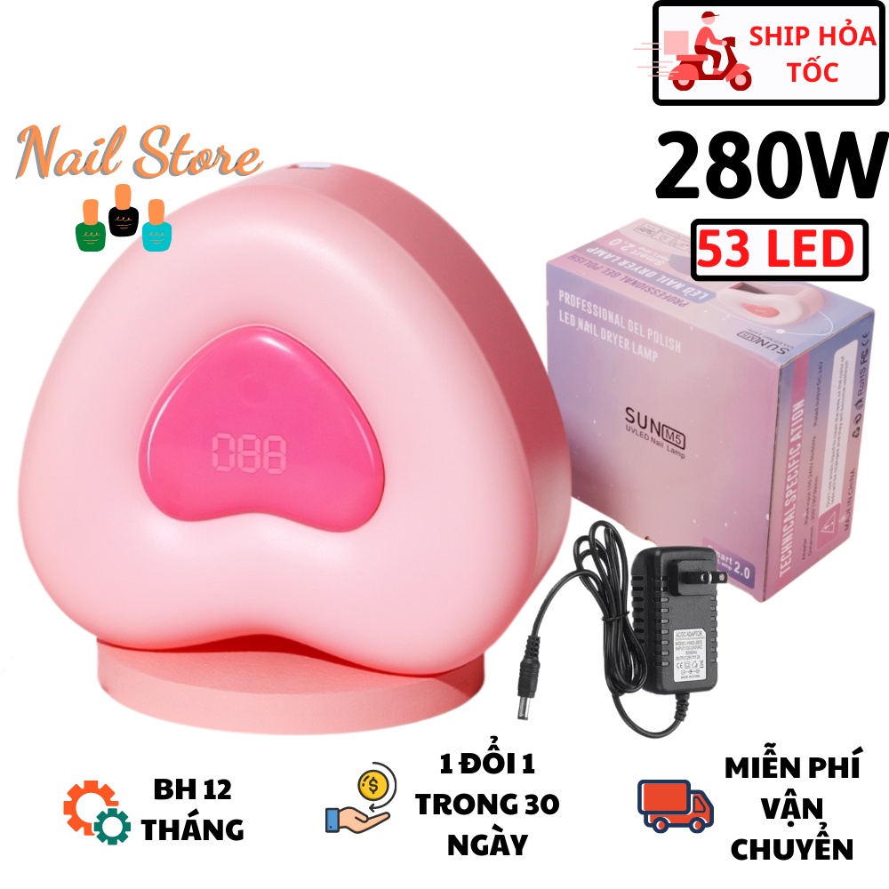 Máy Hơ Gel Trái Tim Sun M5 Công Suất 280W 53 Bóng Led UV - Máy Hơ Móng Gel - Máy Sấy Sơn Gel Chính Hãng - BH 12 Tháng