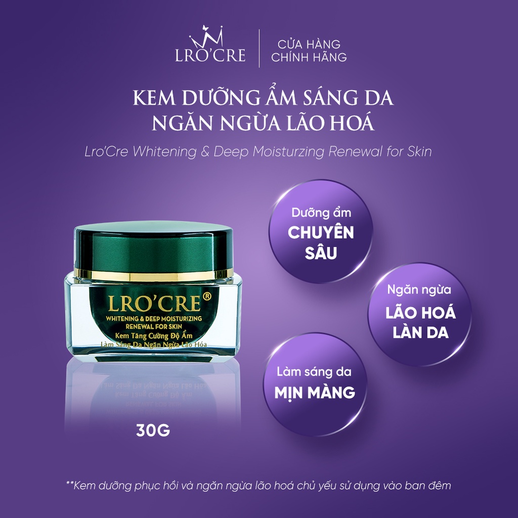 Kem cấp độ ẩm trà xanh dịu nhẹ Lro'Cre/ Whitening & Deep Moisturizing Renewal for skin / 30g