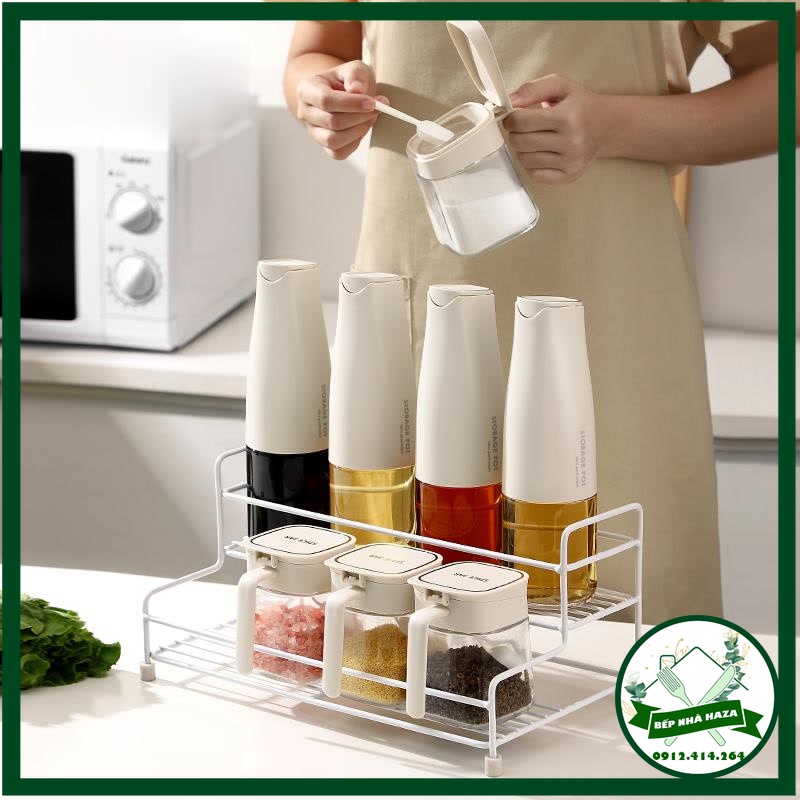 Bình Đựng Gia Vị Thủy Tinh, Chai Gia Vị Gia Dụng mắm muối nấu ăn dán tường siêu chắc nhà bếp màu trắng sang trọng [Haza