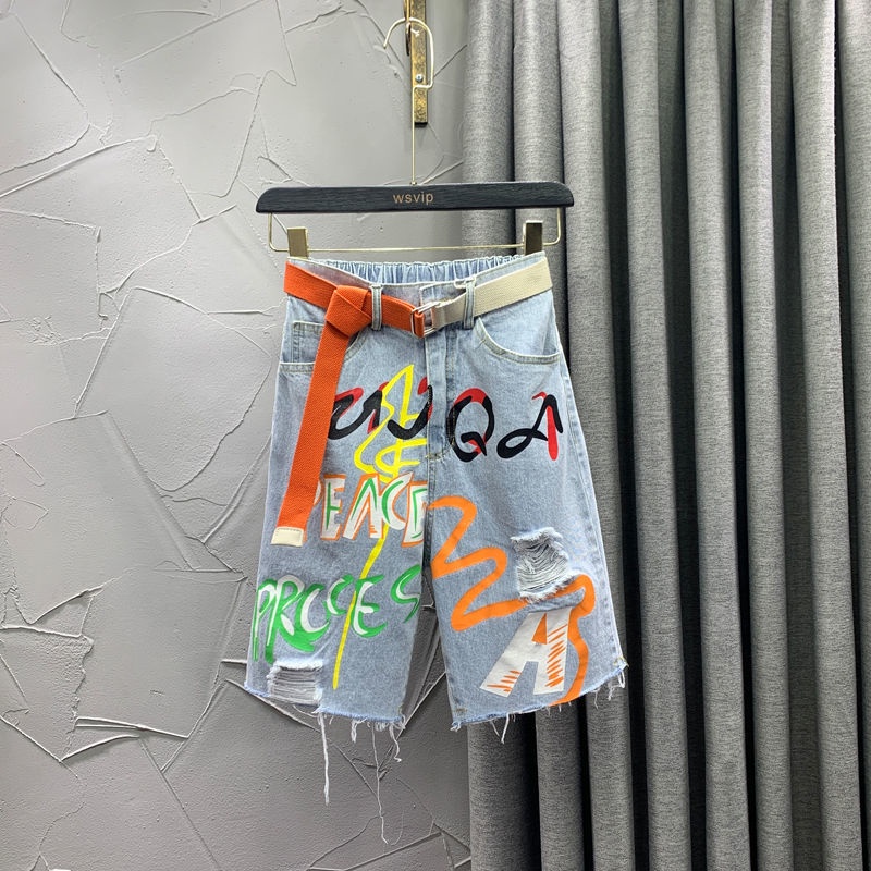 Jiashucheng Quần Jeans Lửng Ống Rộng Lưng Cao In Họa Tiết Graffiti Thời Trang Mùa Hè 2023 Phong Cách Châu Âu Cho Nữ