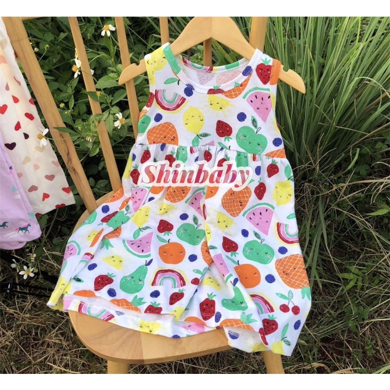 Set 5 váy đầm sát nách cotton xuất dư nhiều họa tiết dễ thương mềm mát cho bé gái