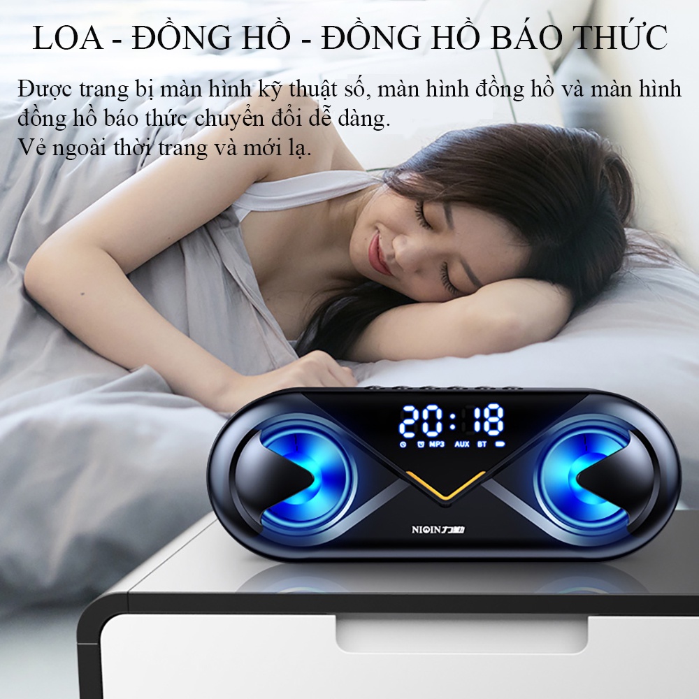 Loa bluetooth mini bass cực căng, loa không dây nghe nhạc âm thanh hifi kết hợp đồng hồ và đèn led nháy theo nhạc. | BigBuy360 - bigbuy360.vn