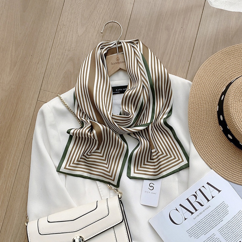 Khăn Choàng Lụa Satin Họa Tiết Sọc Dọc Đơn Giản Thanh Lịch Cho Nữ