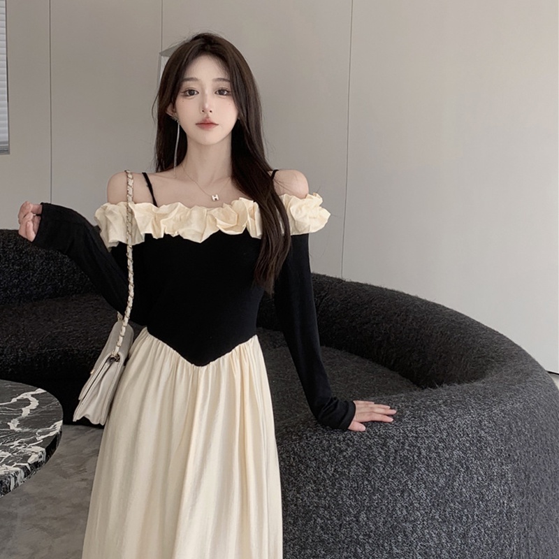 IELGY  Đầm Tay Dài Một Mảnh Kiểu Pháp Thiết Kế Thanh Lịch Cho Nữ